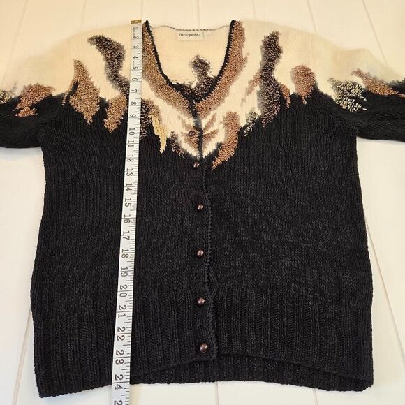 Vintage Magnolia Cardigan Sweater Size‎ M Dynasty 80's Angora Black Gold Ivory - Picture 9 of 9